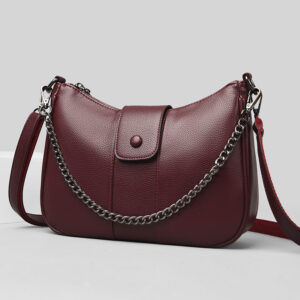 One-shoulder Diagonal Bag Lychee Pattern Soft Leather